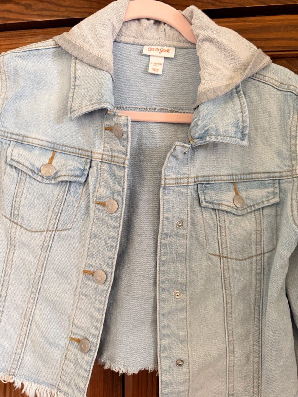Cat & Jack Light Blue Denim Jacket with Grey Hood Trim